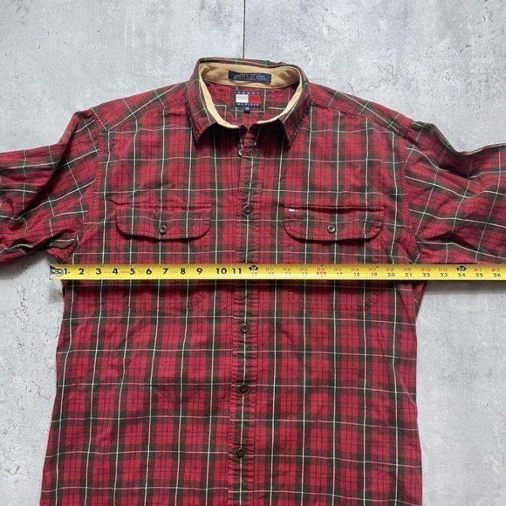 Vtg Tommy Hilfiger Shirt Plaid Red Green Long Sleeve Cotton Button Down Sz‎ M - Picture 5 of 6